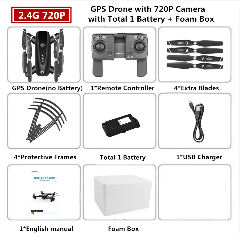 720P 2.4G Foam Box 1 Радиоуправляемый Дрон S167 GPS Квадрокоптер Дроны с 1080P 2,4G/5G WiFi FPV HD широкоугольная камера складной Дрон VS E58 SG906 F11 - Цвет: 720P 2.4G Foam Box 1