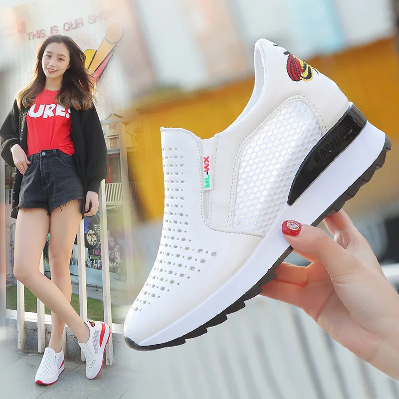 

Shoe 2019 Spring Korean-style New Style Hollow out White Shoes Comfortable Elevator Slip-on Breathable WOMEN'S Shoes