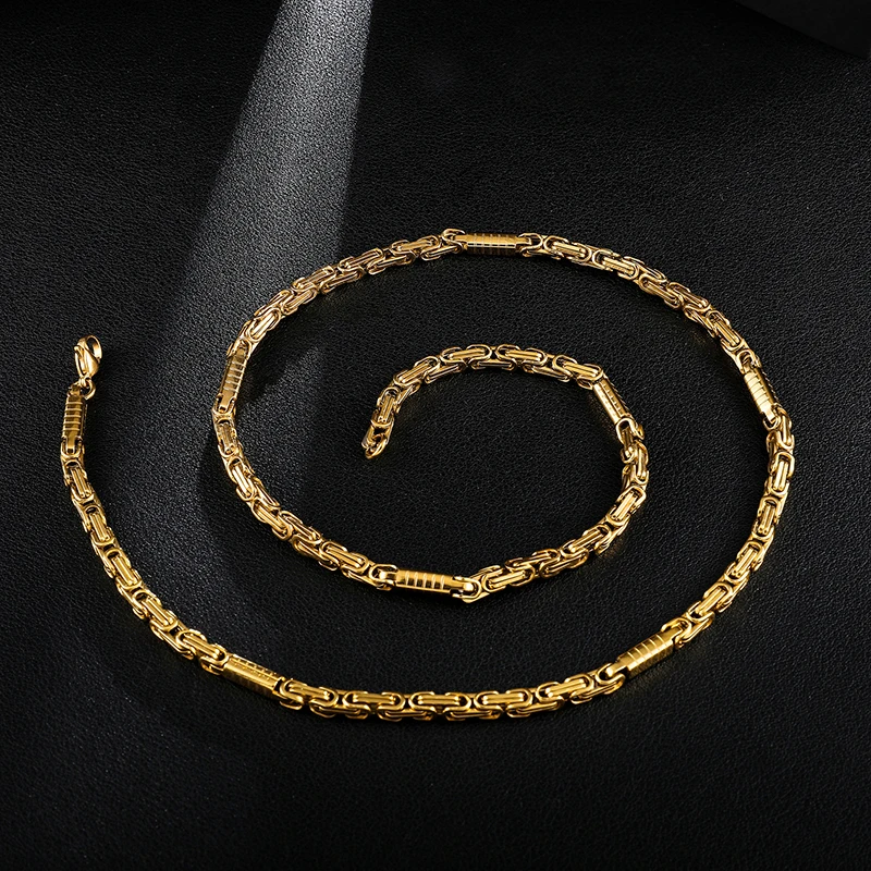 Хип хоп Золото Серебро Цвет Титан Нержавеющая сталь 60 см 4 мм звено византийские цепочки ожерелья для мужчин ювелирные изделия