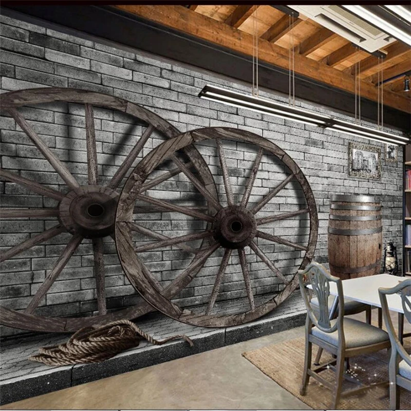 Beibehang-Customized-large-murals-fashion-home-decoration-retro-nostalgic-wheel-wooden-wheel-bar-background-wallpaper (4)