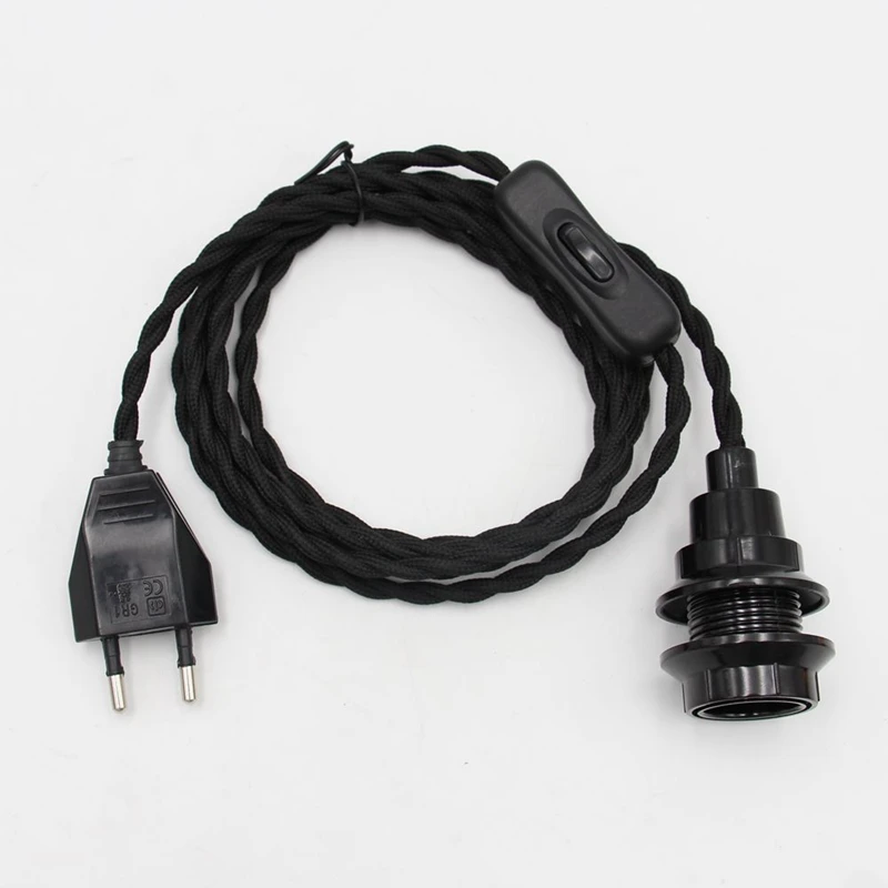 EU Plug Vintage Power Cords With Line Switch and E14 Bulb Light Socket Twisted Wire Cord With Lamp Holder lamp holder,power cords