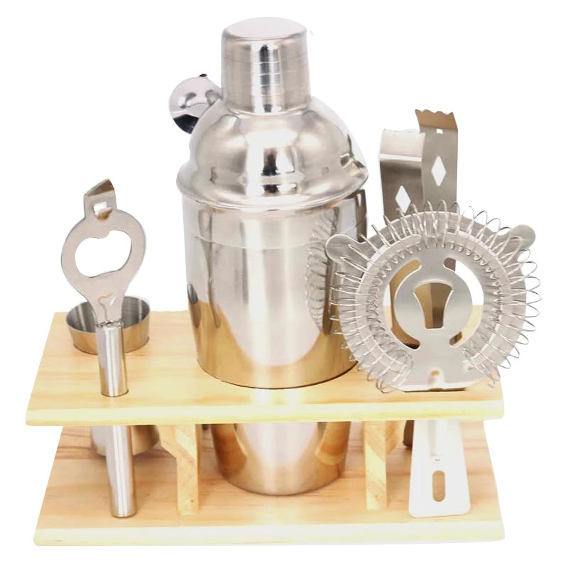 Silver 7Pcs Stainless Bar Cocktail Shaker set Barware set Making set with Crock Storage Box Kitchen Bar Wine set - Цвет: Silver