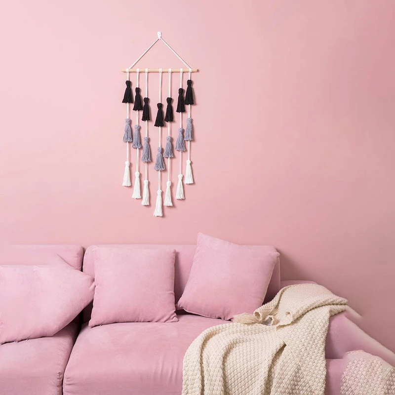 Настенный Тканый гобелен LUDA Macrame с кисточками, Настенный декор в стиле бохо для гостиной, спальни, детской комнаты, черный, серый и Wh