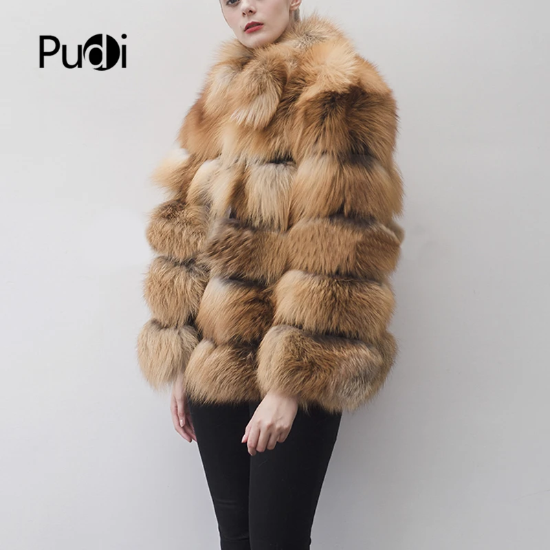 Pudi CT918 для женщин Настоящее red fox Меховая куртка, пальто, женская модная зимняя одежда теплые подлинный натуральных мех Роскошная верхняя одежда