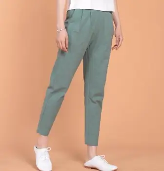 

women Long trouser Solid Casual High Waist Ankle-Length Pants Wide Leg Loose Slim