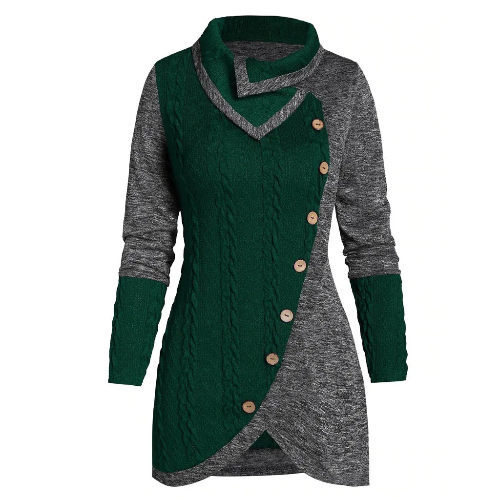Pachwork Women's Long Sweater 2019 Autumn Winter Jumper Irregular Pullover Women Knitted Thick Button jersey mujer | Женская одежда