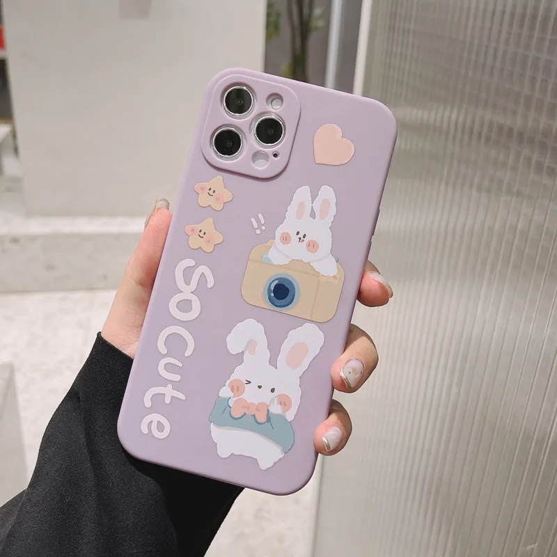 So Cute Star And Rabbit Phone Case Bunny Silicone Capa For Iphone 12 Mini 8 7 Plus Xs Max X Xr 11 Pro Max Cover Fundas Shell