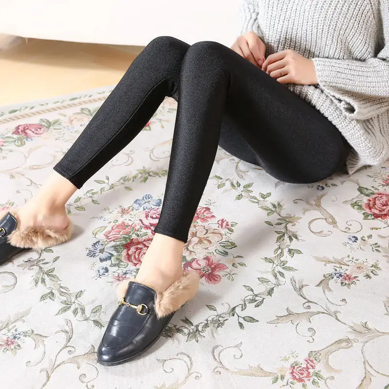 Модные женские зимние блестящие леггинсы, стиль, толстые ботильоны, теплые черные леггинсы, эластичные, высокая посадка, атласные базовые брюки - Цвет: Thin 1
