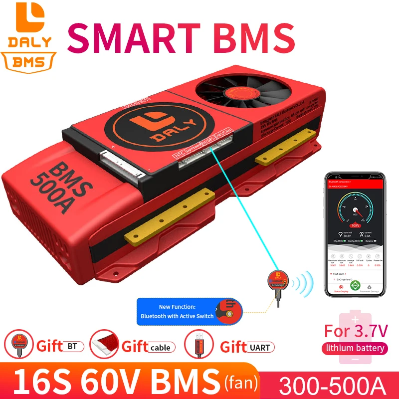 스마트 BMS 16S 60V 300A 400A 500A 블루투스 485-USB 장치 CAN NTC UART 소프트웨어 Li-on 배터리 보호 보드 BMS With Fan