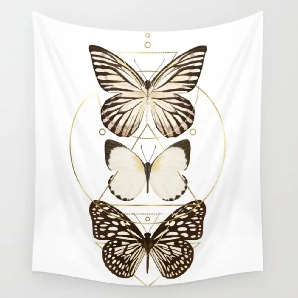 Butterflies and Gold Geometry Wall Hanging Tapestries Bedspread Blanket Bedding Towel Throw Table Cloth Decorative Tapestry | Дом и сад