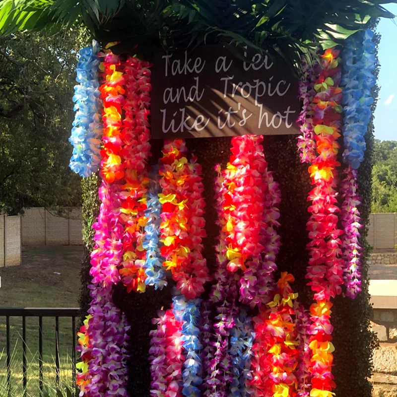 Hawaiian Flower Wreath Necklace - Tropical Luau Party Decoration Artificial Flower Lei 102050pcs
