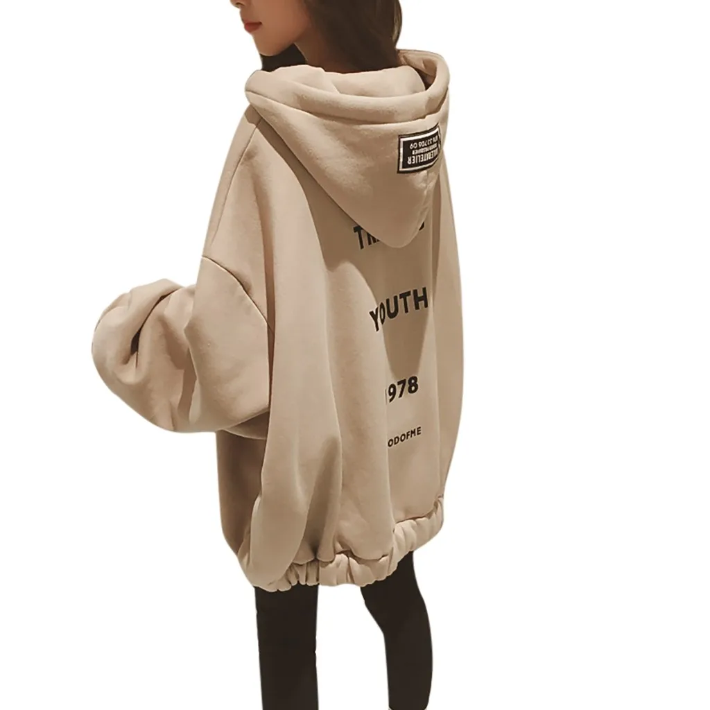 Women's Loose Large Size Zipper Thickening Plus Velvet Letter printing Women Hoodies Zipper Women Hoodies