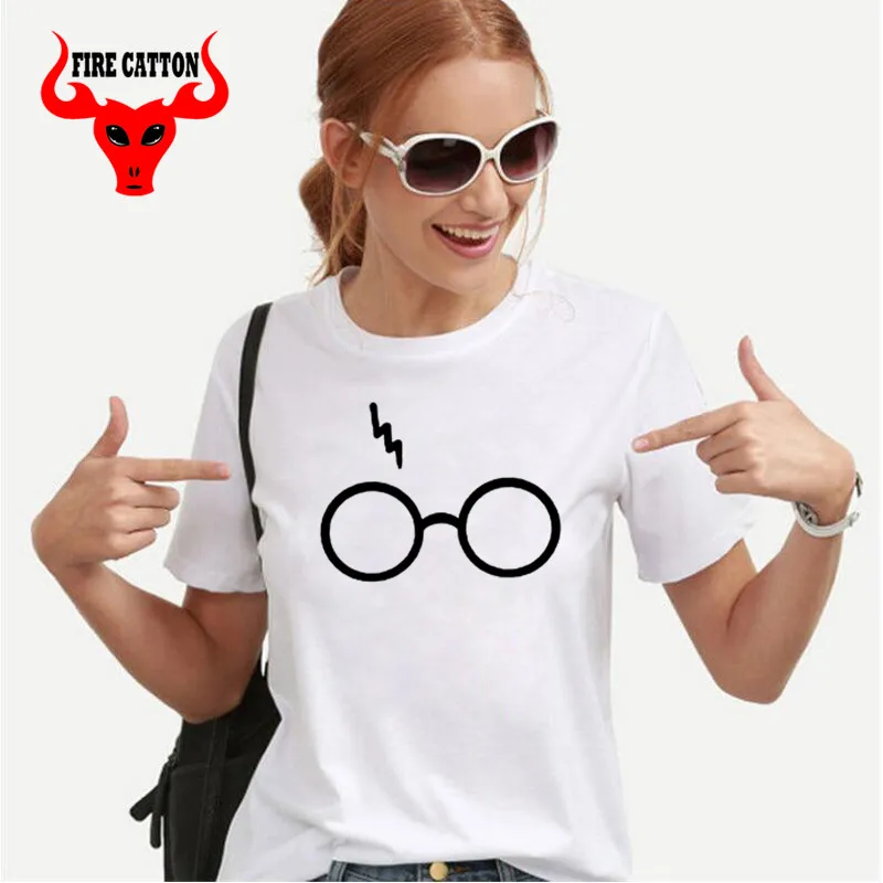 

Lightning Glasses T-shirt Girls Streetwear Harry Flash Glasses Graphic T Shirt Women Femme Potter-lovers slim Harajuku Tee shirt