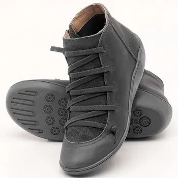 

LASPERAL Boots Women PU Leather Ankle Boots Autumn Winter Cross Strappy Vintage Women Punk Boots Flat Ladies Shoes Botas Mujer