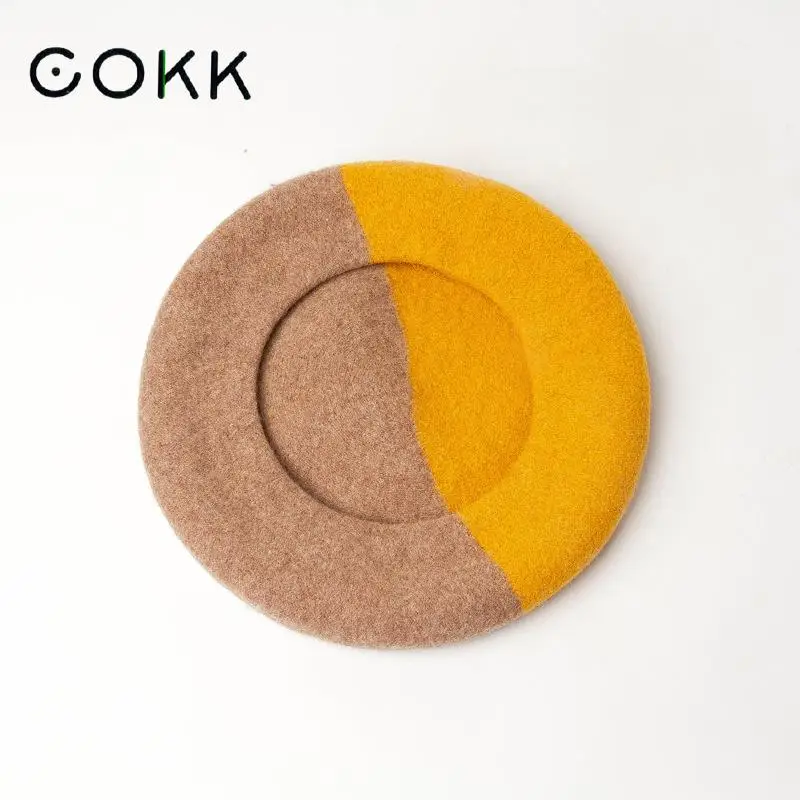 

COKK 2019 New Fashion 90% Wool Beret Women Hat Painter Cap Thick Warm Lady Vintage Bonnet British Hat Female Style 2 Colors