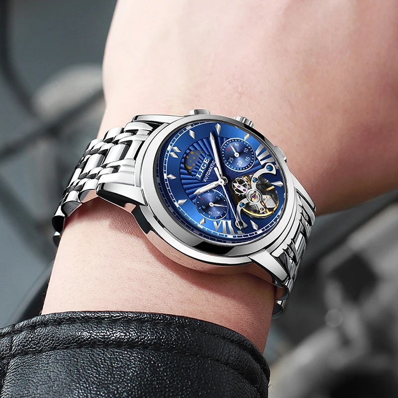 Montre Homme LIGE мужские s часы Топ люксовый бренд мода Tourbillon автоматические механические часы мужские водонепроницаемые часы со скелетом