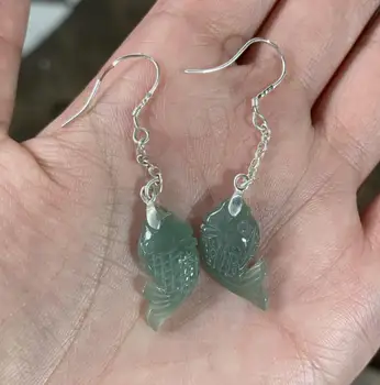 

Natural Jade EmeraldOil Green Goldfish Earrings Bead Charm Jewellery Fashion Accessories Hand-Carved Man Woman Amulet Gifts NEW