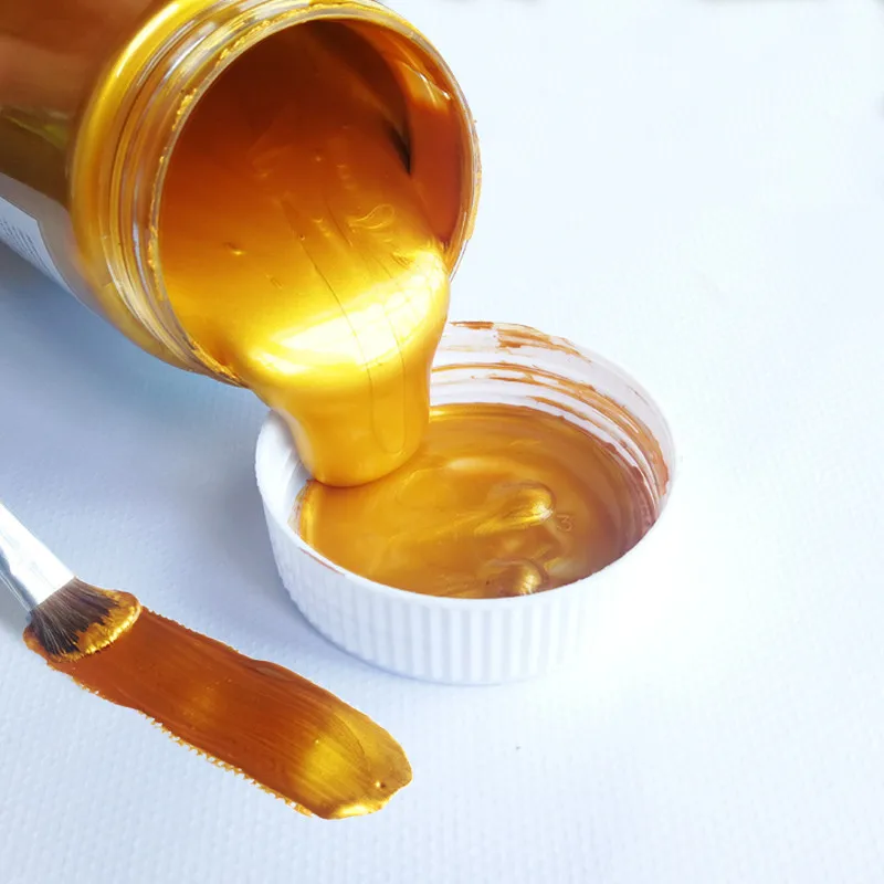 Limino Colore Acrilico Metallizzato Oro, Kit Da 200g (100g Pittura + 100g Vernice), Con Pennelli E Guanti, Per Tela, Legno, Vetro, Fai Da Te