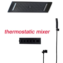 thermostatic mixer Термостатическая светодиодный Душевая система, светодиодный потолочный Душ, большая дождевая колонна, массажная спа-душевая головка, многофункциональная черная душевая головка - Цвет: thermostatic mixer