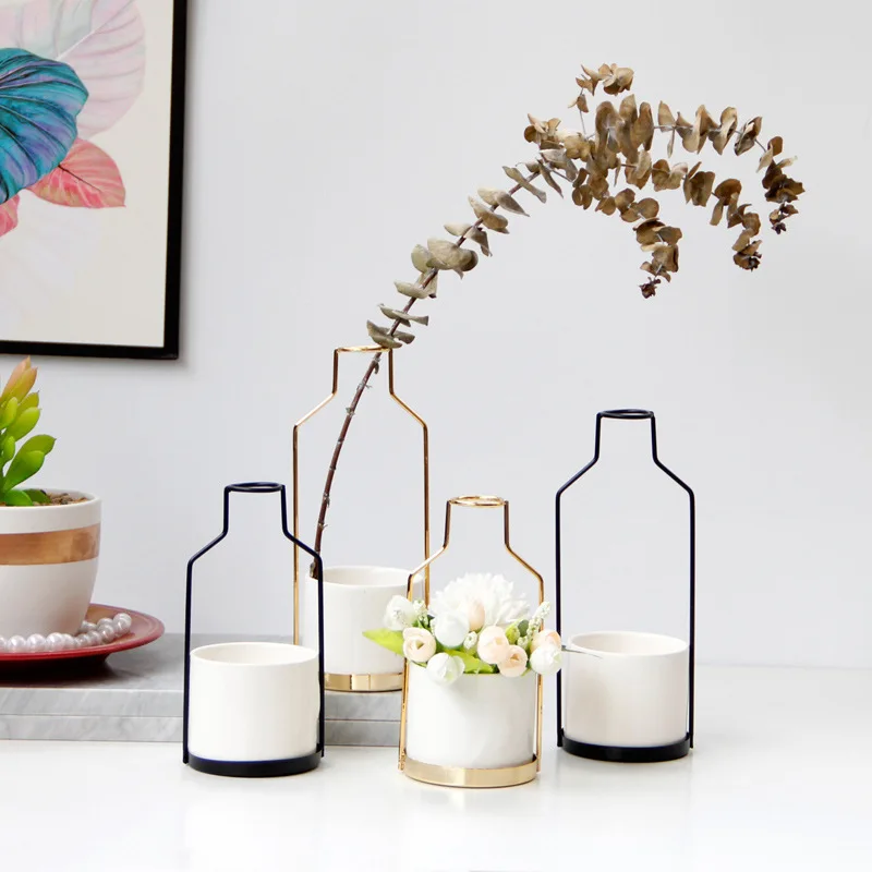 modern home decoration iron art ceramic vase Nordic style tabletop flower arrangement hydroponics one shipment | Дом и сад