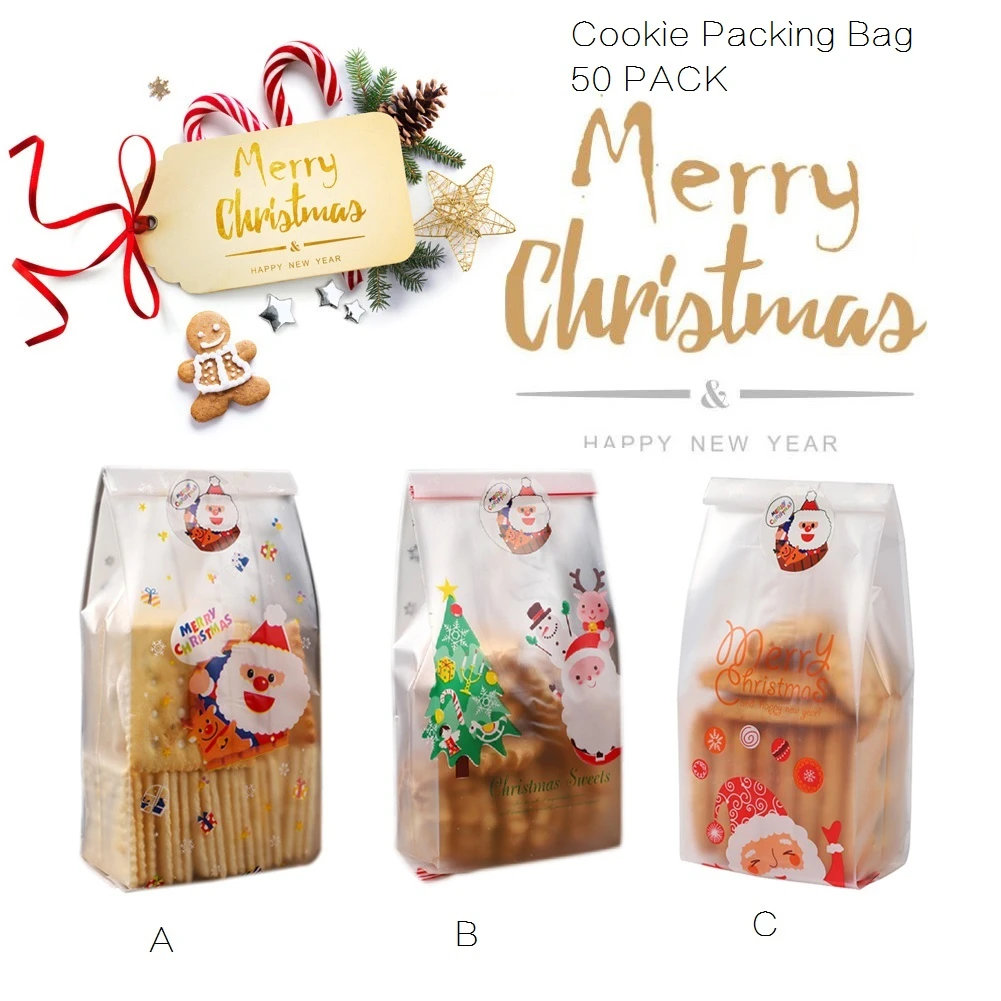 50 個クリスマスキャンデー袋ジップロックギフト包装袋クリスマス半透明クッキーのためのパーティーギフト用品 ギフトバッグ ラッピング用品 Aliexpress
