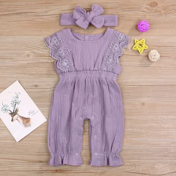 

Newborn Baby Girls Cute Jumpsuit Infant Baby Linen Solid Lace Romper Summer Toddler Kids Girls Sleeveless Bodysuit Clothes #BL2