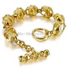 Позолоченный Браслет из нержавеющей стали, мужской браслет с черепом, браслет-цепочка