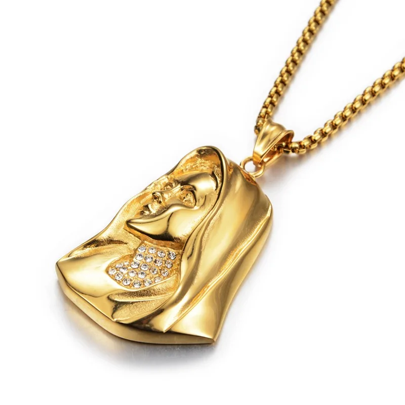 Ожерелье с подвеской в стиле хип-хоп Iced Out Madonna Virgin Mary для женщин и мужчин золотые