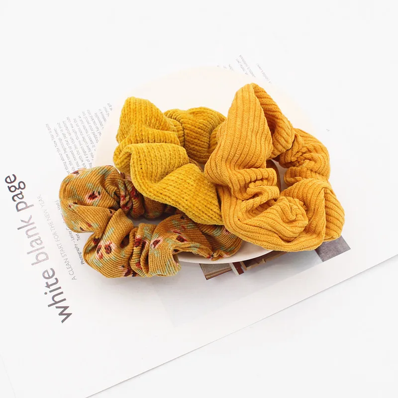 hair band for ladies 3pcs Fashion Women Vintage Corduroy Soft Chenille Solid Print Hair Scrunchy Set Big Elastic Hair Rope Ponytail Holder Headband bride hair clip