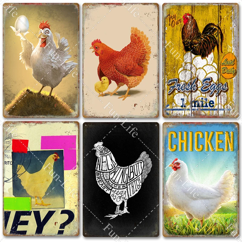 

Chicken Vintage Metal Poster, Rooster Hen Retro Tin Signs, Plate Plaque, Bar, Pub, Farm, Home Wall Decor