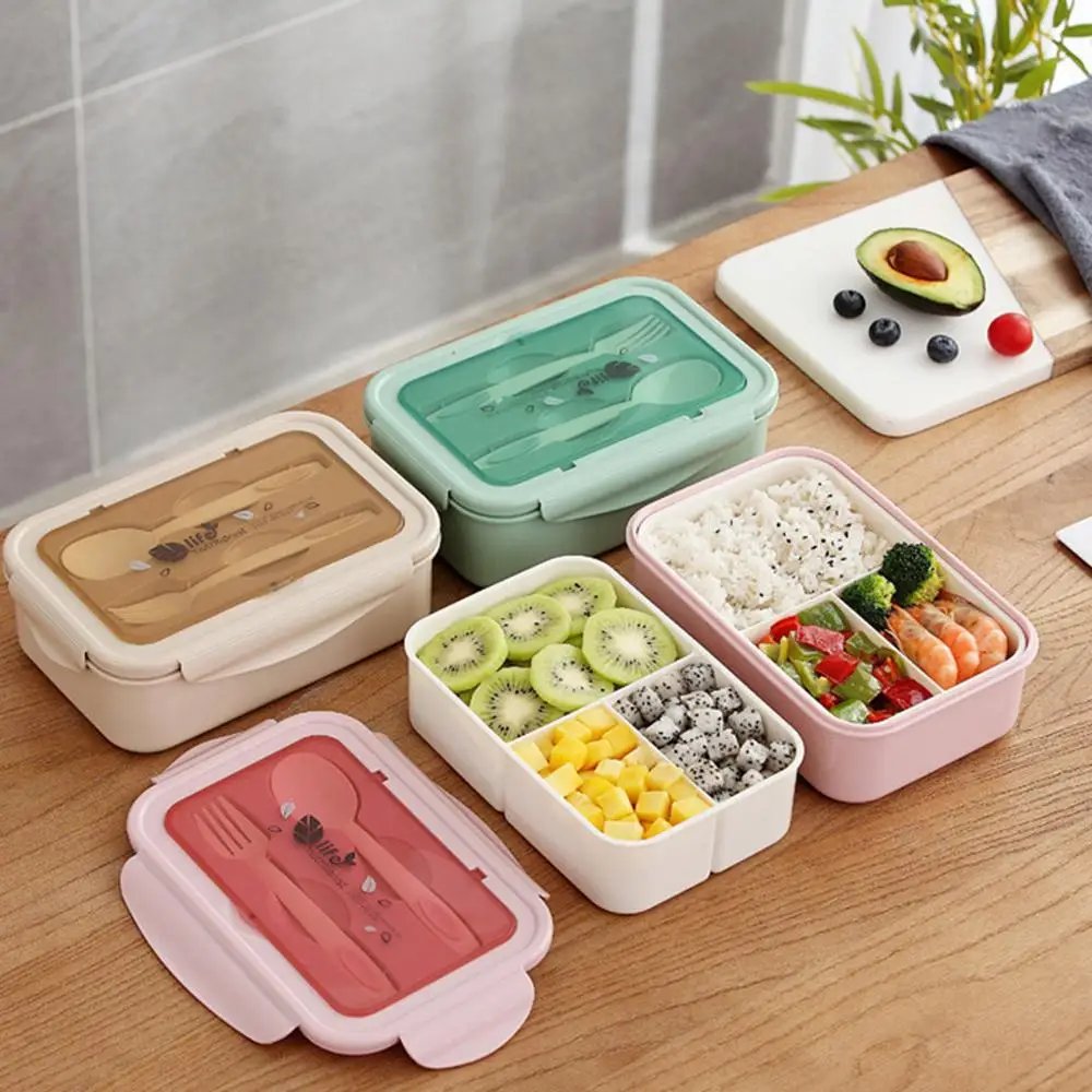 Lunch Box Leakproof bento Box Adults Kids Container for Microwave Freezer Diswasher Cutlery Set Two compartments Three Layer Plastic ECO Friendly Lunch Box