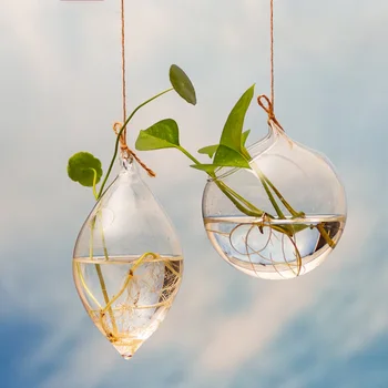 

Crative Glass Hanging Vase Transparent Hydroponics Plant Vase Flowerpots Home Decoration Figurine Green Planter Holder Container