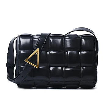 

Fashion Shiny Black Cow Split Leather Square Lattice Bag Women Quilted Brand Designer Shoudler Bag Hot Sales