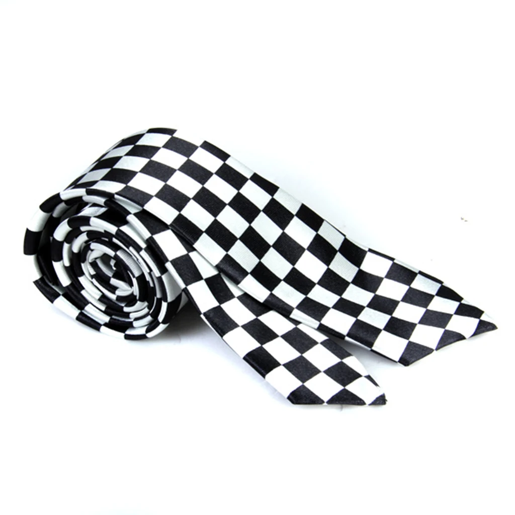 Fashion Checks Plaid Unisex Neck Tie Skinny Necktie Black White Accessories