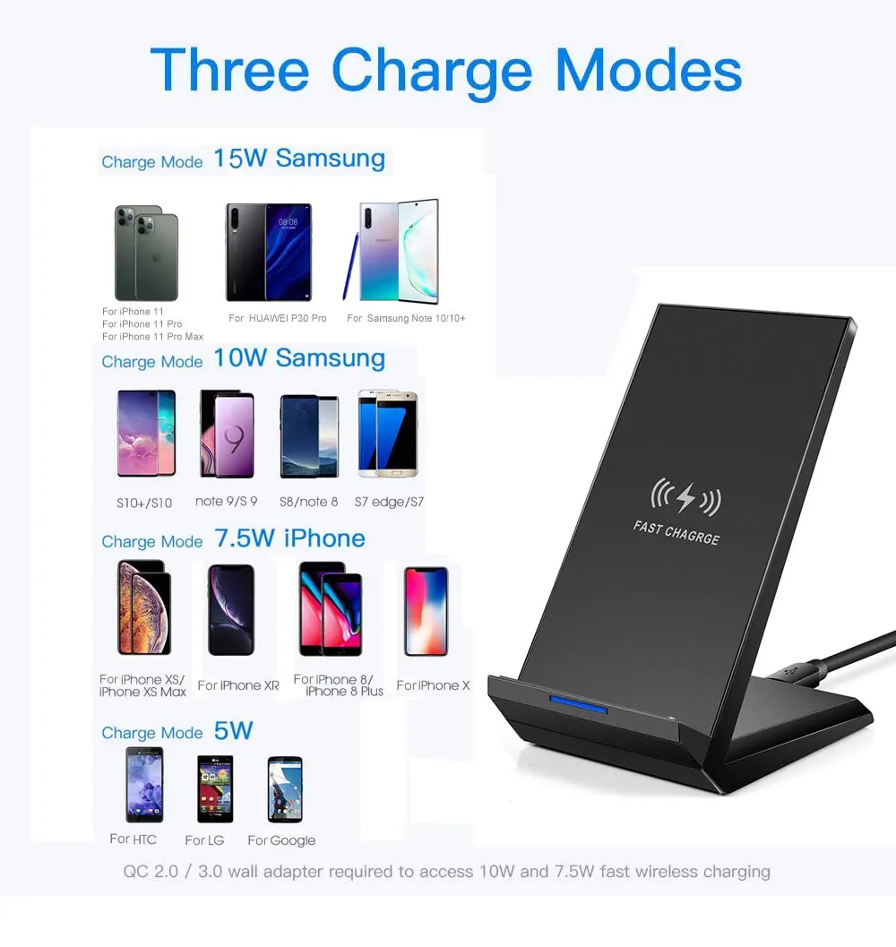 15W Qi Wireless Charger Fast Holder Stand Station Dock For Iphone 11 Pro Max XS MAX X 8 Plus Samsung S10 Huawei Phone Charging