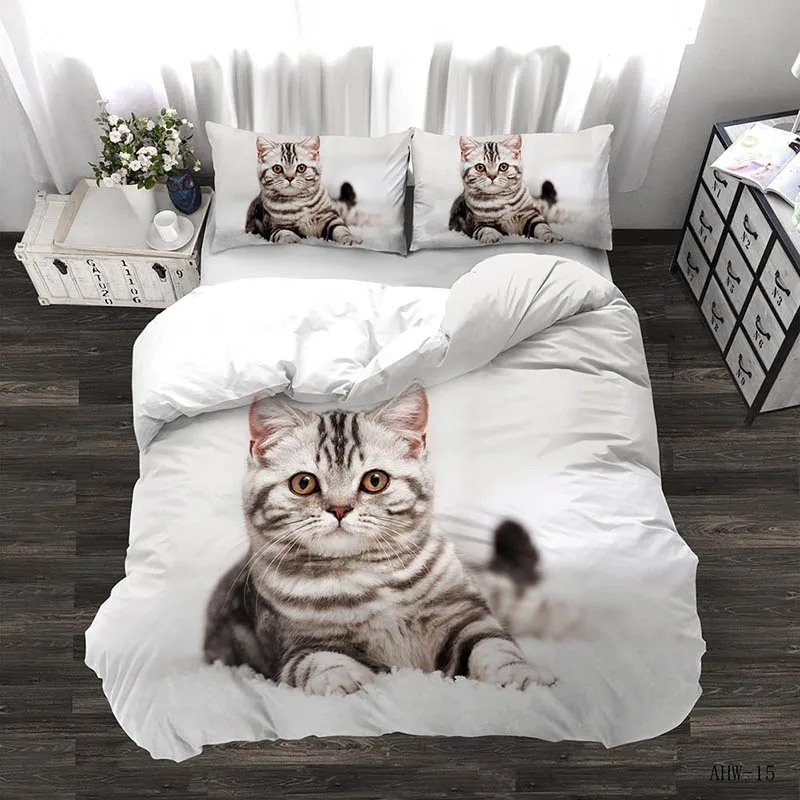 3D цифровой принт милый котенок шаблон постельные принадлежности простыни пододеяльник наволочка реалистичный котенок шаблон постельные принадлежности набор домашнего текстиля - Цвет: 1