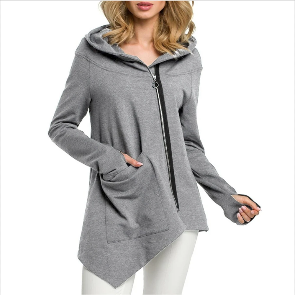 

LOOZYKIT Women Hoodies Sweatshirts Solid Pullover Harajuku Plus Size Zipper Irregular Top 2019 Autumn Sportswear Sweatshirt