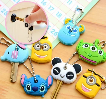 

Cute Cartoon Keychain Silicone Stitch Key Case Cover Protective Key Control Dust Cap Holder Gift Women Key Chains 2020