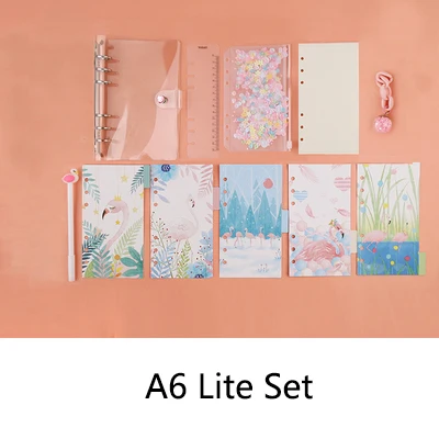 A6 Lite set Фламинго ins для девочек, блокнот со съемными листьями, с 6 отверстиями, с милыми пайетками, цветные страницы, дневник, костюм в подарок, A6 - Цвет: A6 Lite set