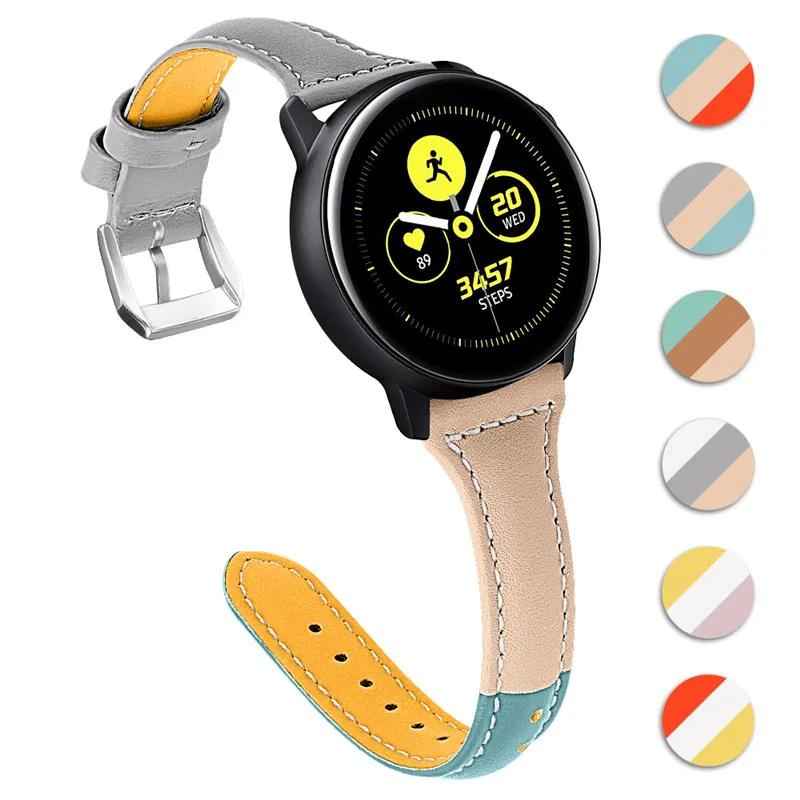 

20mm Leather contrast strap 22mm For Samsung Gear S3 Galaxy Watch 46 42mm Sport Wristband bracelet huami amazfit Bip active Gear