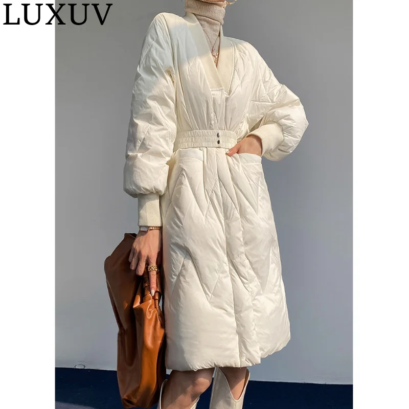 

LUXUV New Warm Long Down Thick Parka Women's Winter Female Jacket Long-sleeved Loose Coat Waterproof&Windproof with Hooded