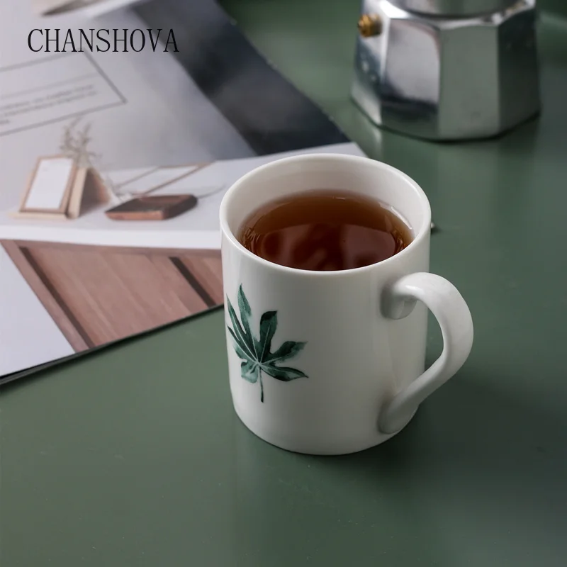 CHANSHOVA 180 мл, современная керамическая кофейная кружка, ручная роспись, глазурованная зелеными листьями, домашняя офисная, фарфоровая, чашки и кружки H149