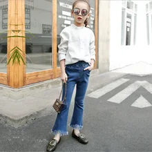 Ковбойские брюки для девочек; Новинка года; стильные модные брюки с бахромой в Корейском стиле; Детские узкие брюки; сезон весна-осень