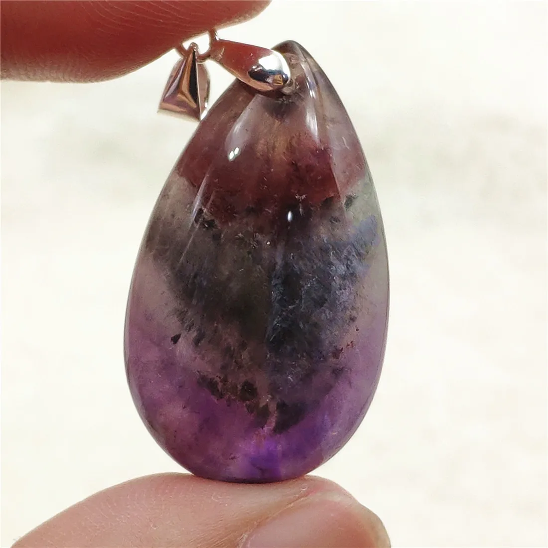Genuine Natural Cacoxenite Auralite 23 Purple Red Pendant Water Drop Rutilated Bead Women Men AAAAAA