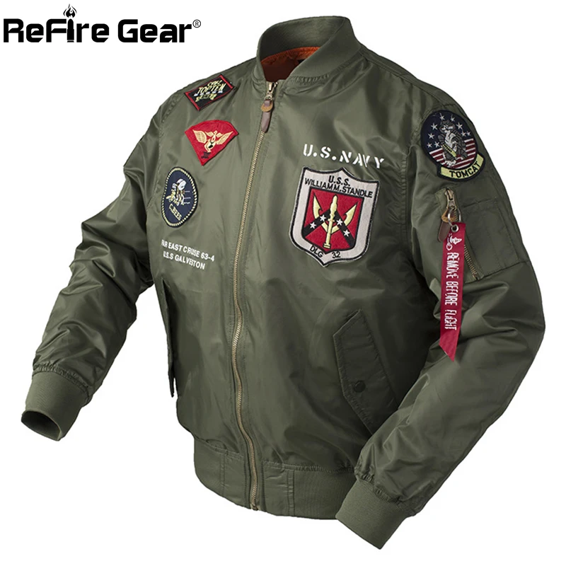 ReFire gear MA-1 куртки-бомберы для мужчин Air Force Fly Pilot Военная тактическая куртка Осенняя Военная летная зимняя теплая куртки мотоциклиста