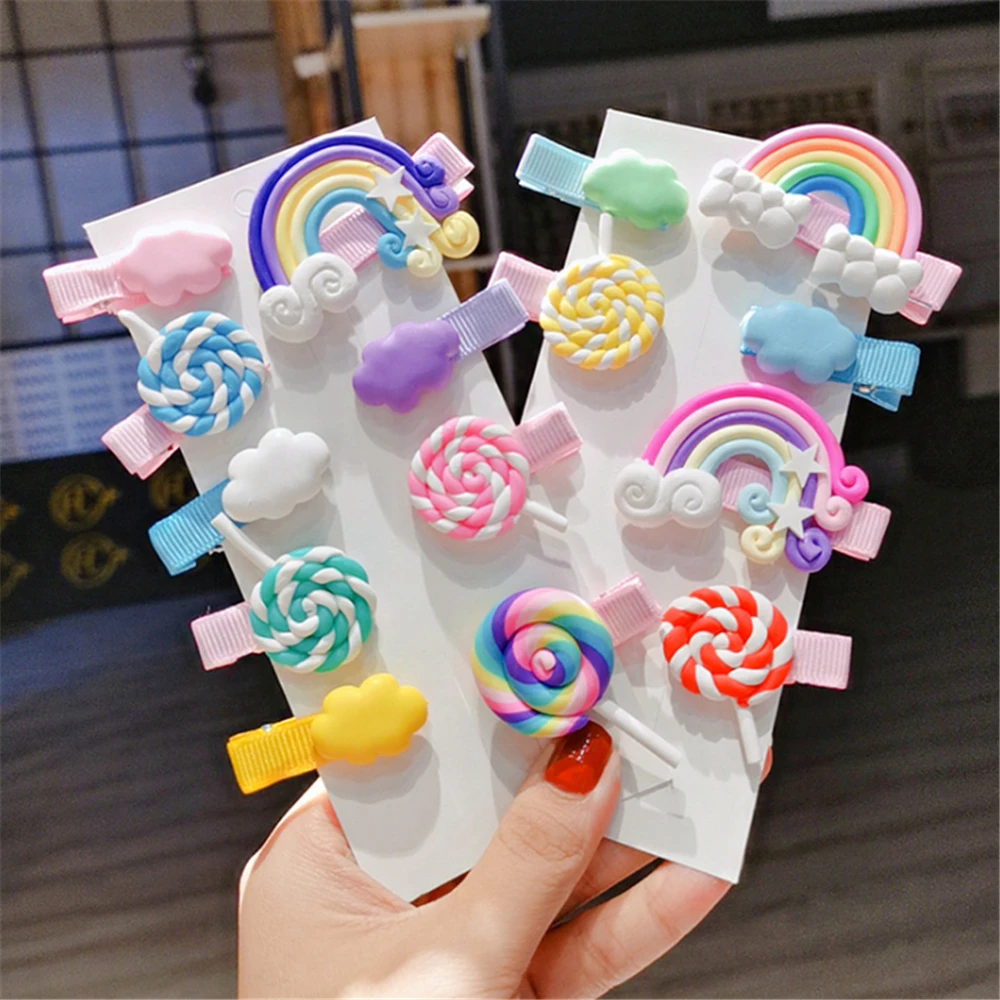 

3PC Cartoon Rainbow Lollipop Hair Clips For Girls Kids Cute Snap Barrettes Hairpin Headdress Hair Ornament Hair Accessories New