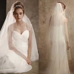 Elegant Simple White Ivory Wedding Veil Soft Tulle Two Layer Long Bridal Veils Mantilla Wedding Accessories  With Comb