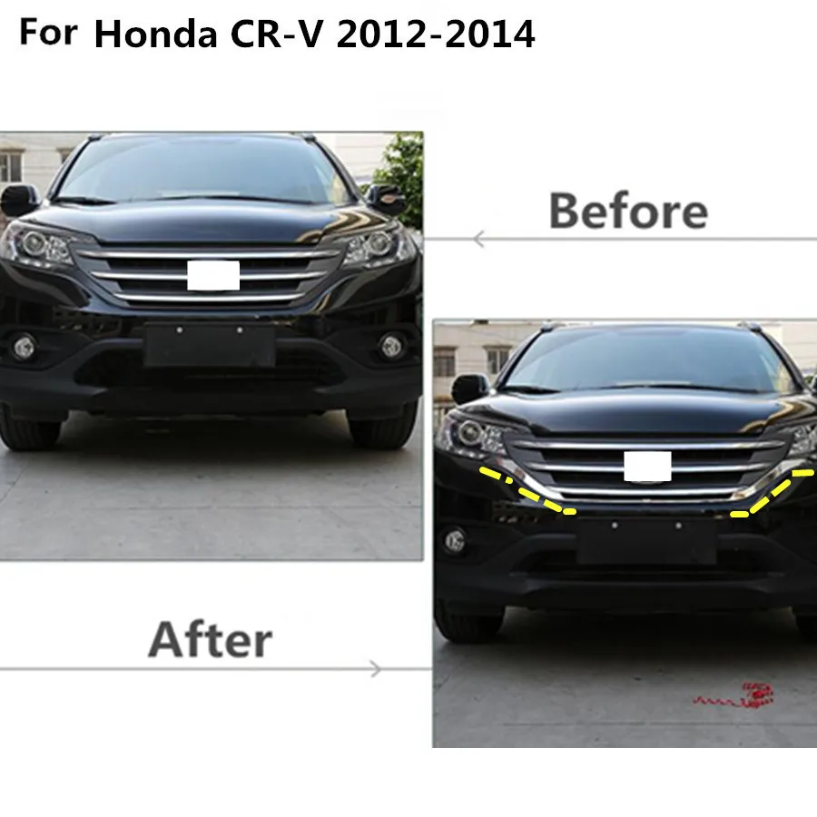 Для Honda CRV CR-V 2012 2013 автомобиль ABS Хромированная Отделка Передняя Верхняя решетка решетки литья рамка из палочек лампа 2 шт