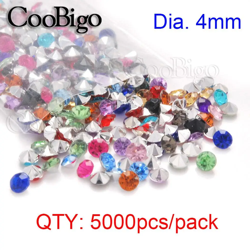 Dia. 4mm 5000pcs Round Pointed 4mm 5mm 8mm Mixed Color Foil Backed Czech Crystal Rhinestones Jewels Faceted Glass Stone Nail Art Beads DIY Craft - Цвет: Dia. 4mm 5000pcs