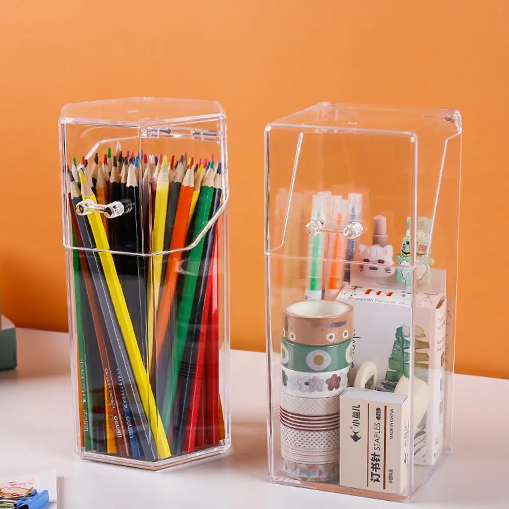 Transparent Multifunctional Pen Holder Stationery Storage Waterproof Box Home Office Acrylic Desktop Dustproof Orga G3v1 |
